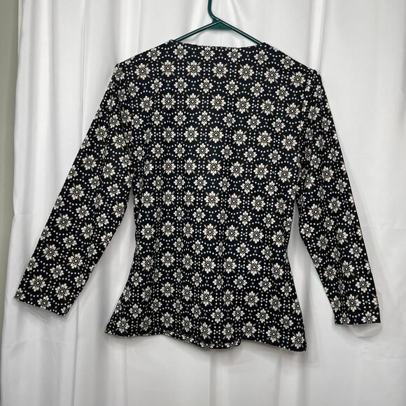 Ann Taylor shirt blouse top women's medium black with white floral pattern layer - Picture 4 of 14